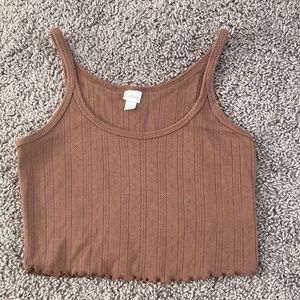 Colsie brown knit lettuce edge crop top